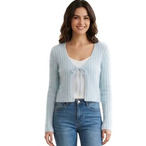 NEW never worn Crochet Tie Front Ribbed Cardigan. Somewhat cropped. Very soft